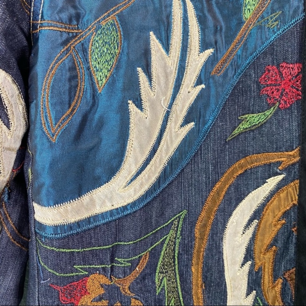 Chico’s Denim Floral Embroidered Zip Jacket - Picture 6 of 12